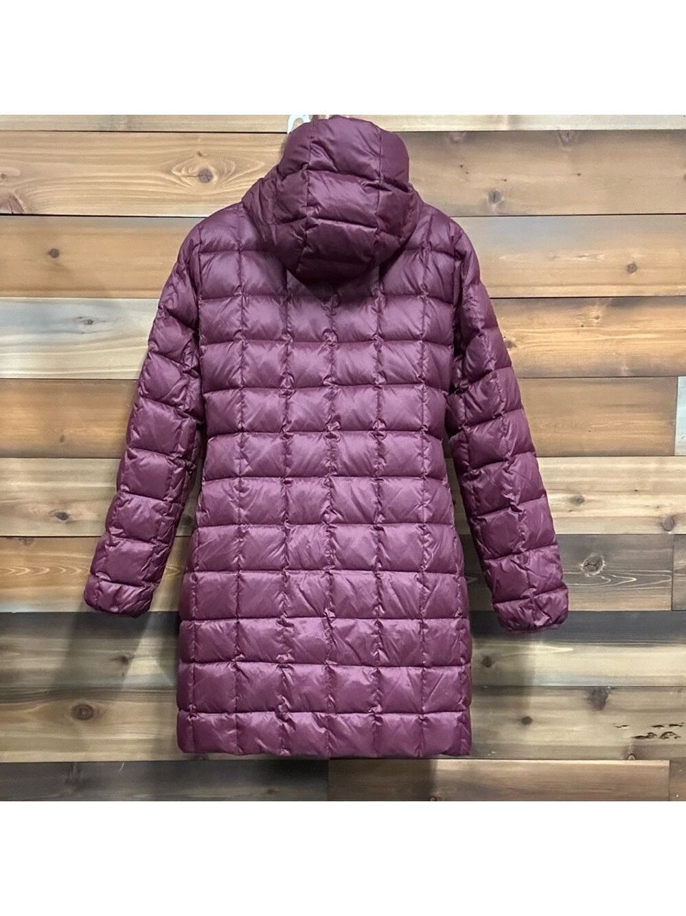 Roots down hooded puffer coat Womens Medium burgundy quilted long line winter - Picture 5 of 14